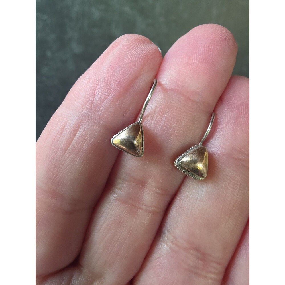 925 Sterling Silver & Gold Tone Triangular Dangling Pierced Earrings Vintage